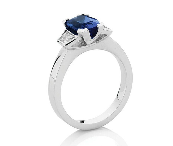 Astro Tanzanite And Trapeze Cut Diamond Engagement Ring
