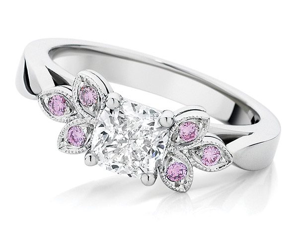Azalea pink diamond leaf ring