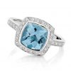 Azure Halo - blue topaz cushion halo engagement ring