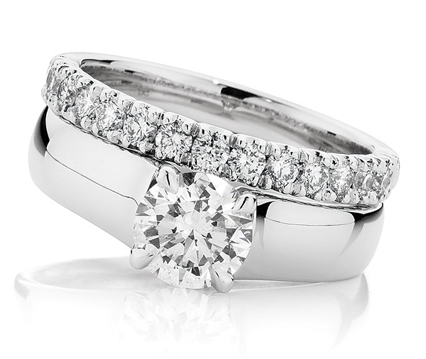 DEBONAIR SOLITAIRE FOREVER – Solitaire diamond wide band engagement and wedding ring set