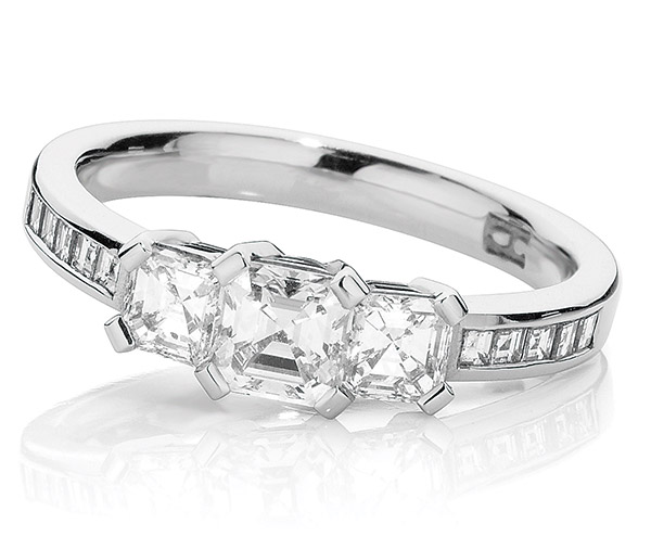 Dutch Asscher white gold cut diamond ring