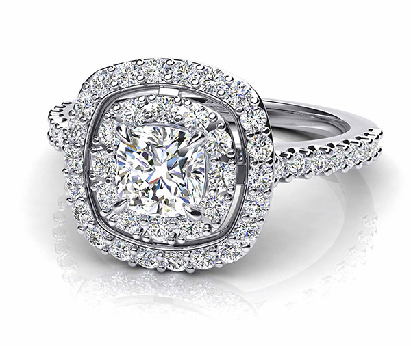 EVA ROSE – Cushion cut diamond double halo ring