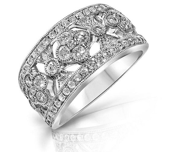 Flora Round diamond floral band style ring