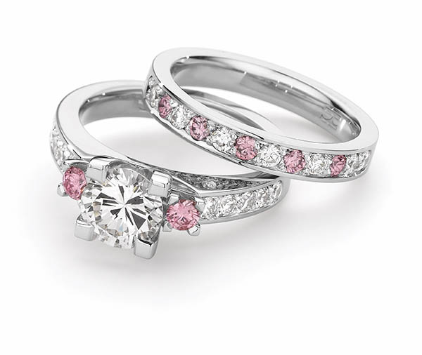 Forever Day Dreams Pink & White Diamond Wedding Ring Set
