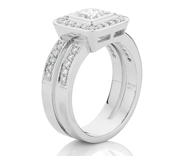 Gloria Halo Princess Cut Diamond Halo Split Band Engagement Ring