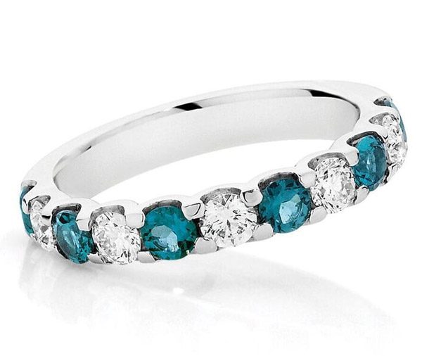 Forever Sharing – Diamond and Teal tourmaline shared claw ring