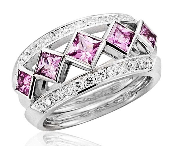 Iconic Pink Princess Five princess cut sapphires ring