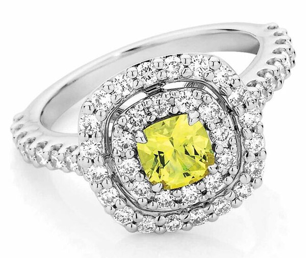 MORNING GLORY – Double diamond halo yellow sapphire engagement ring