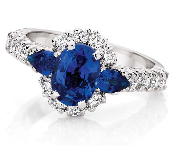 Oxford Falls - Sapphire three stone halo ring