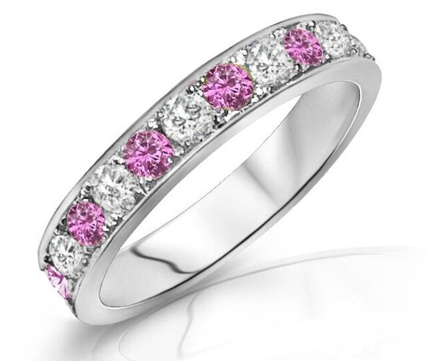 Pink Poppy pink sapphire and diamond grain set band