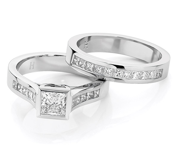 Princess Power Forever Princess Cut Diamond Bezel And Channel Set Engagement And Wedding Ring Set