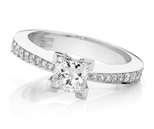 Princess tapering rounds engagement ring