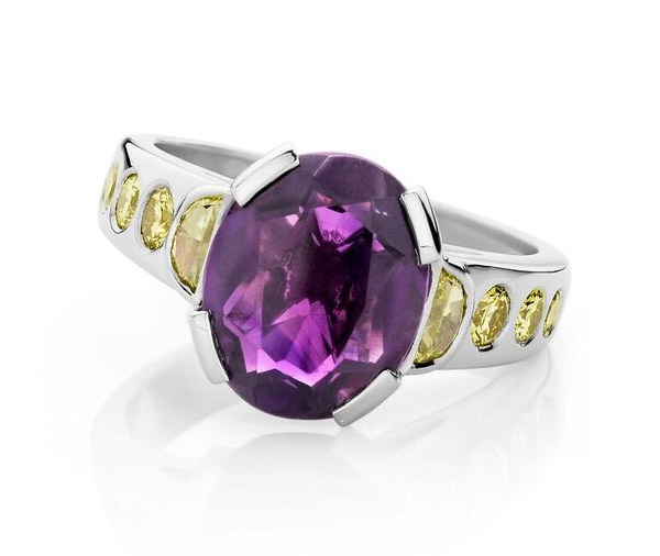 Purple Moon amethyst & yellow diamond ring