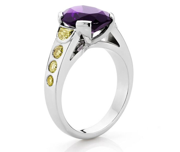 Purple Moon Amethyst And Yellow Diamond Moon Cut Dress Ring