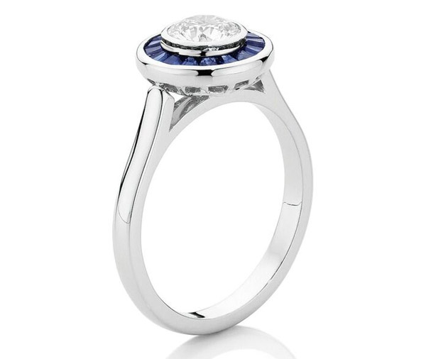 Radiance Diamond And Baguette Sapphire Engagement Ring