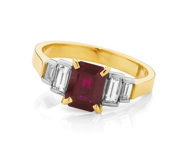 Ruby Gold Ruby & baguette diamond art deco ring