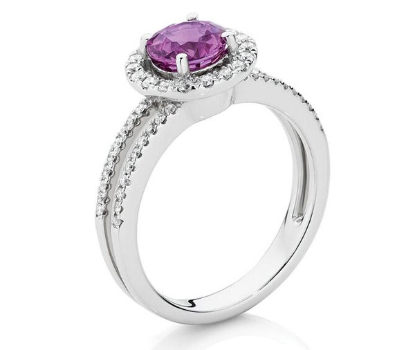 Sapphire Orbit Diamond Halo And Pink Sapphire Ring