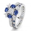 PRINCESS ROMANCE – Heart cut diamond and sapphire engagement and wedding ring set