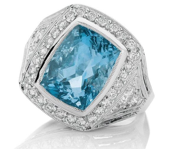 Vintage Aqua - Aquamarine and diamond ring