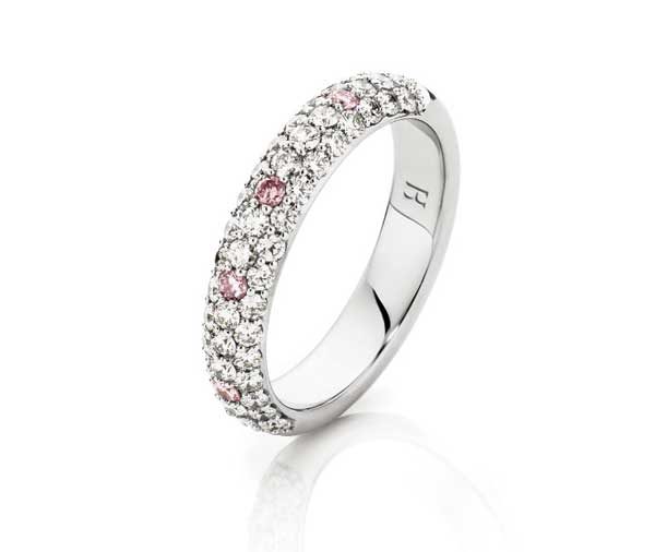 Pink & white pave diamond wedding ring