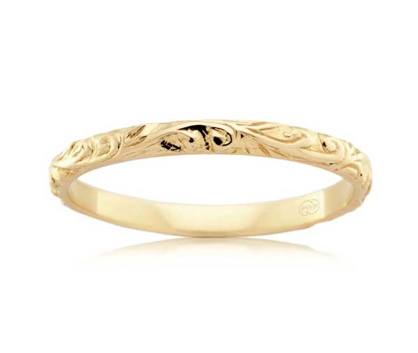 GOLDEN AURORA – Fine yellow gold engraved wedding ring