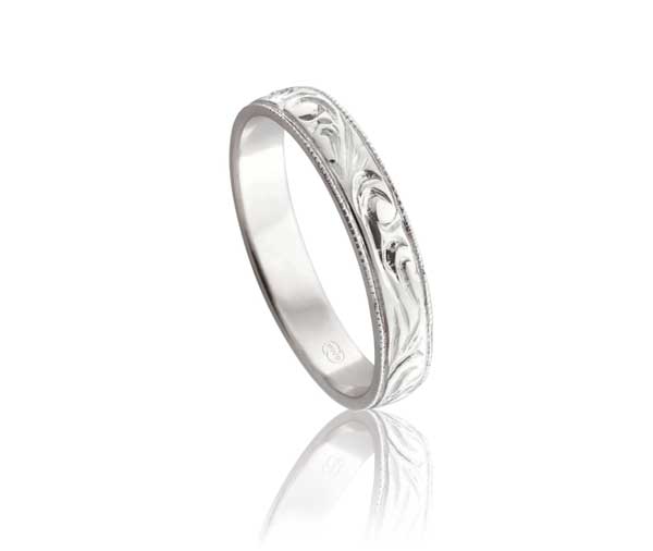 Engraved flat millegrained wedding ring