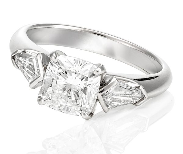 Carolyn Engagement Ring: cushion & kite diamond trilogy ring