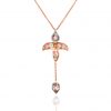 rose gold trace chain necklace featuring a drop pendant with a rose gold grain set diamond leaf