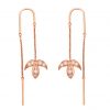rose gold leaf thread earrings grain set with round diamonds
