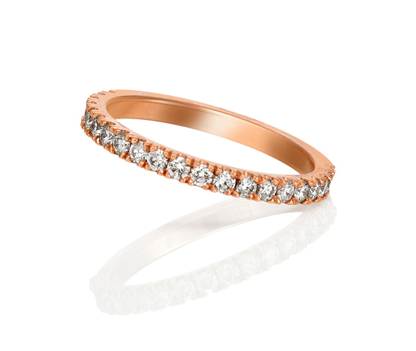 rose gold wedding ring with 3/4 circle of micro claw set diamonds