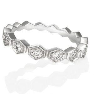 HEX – Hexagon shape round diamond wedding band