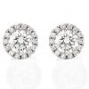 white gold round diamond micro claw halo stud earrings