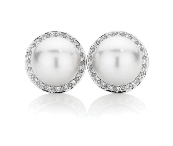 LUMINOUS HALO – South sea pearl and diamond halo earrings