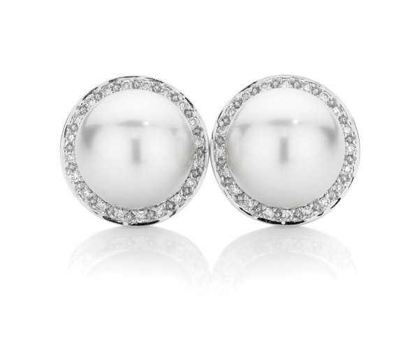 LUMINOUS HALO – South sea pearl and diamond halo earrings
