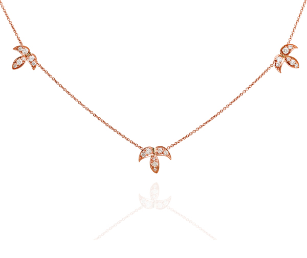 THREE LEAVES – Rose gold diamond 3 leaf necklace
