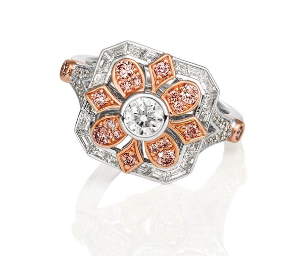 white and rose gold dress ring