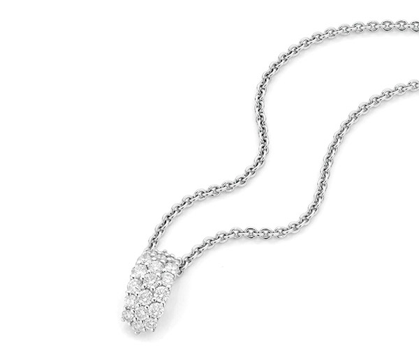 Pave Sparkle: Three row pave diamond drop pendant