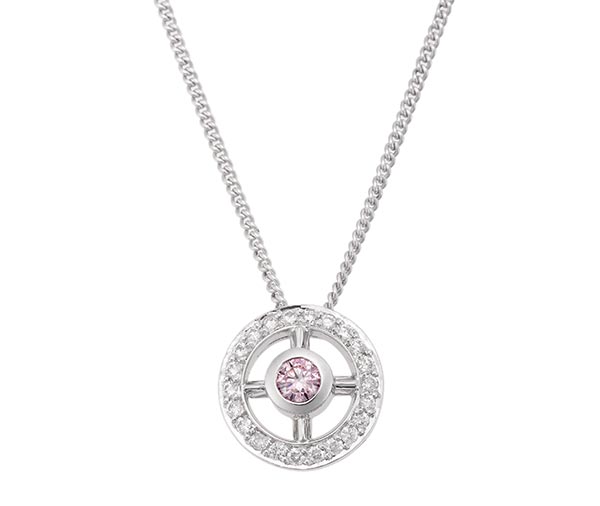 Pink & white diamond circle pendant