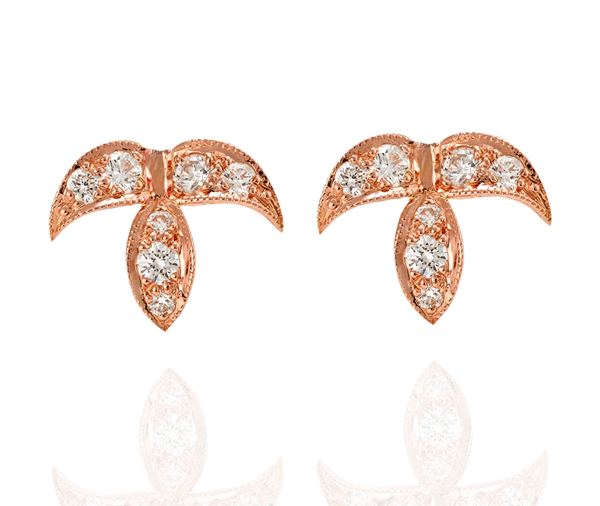 FALLEN – Rose gold diamond leaf earrings