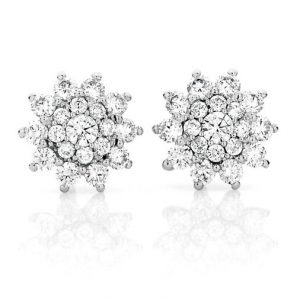round diamond starburst cluster studs earrings