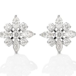 WINTER STAR 18ct - Marquise and round diamond star cluster earrings in 18ct white gold