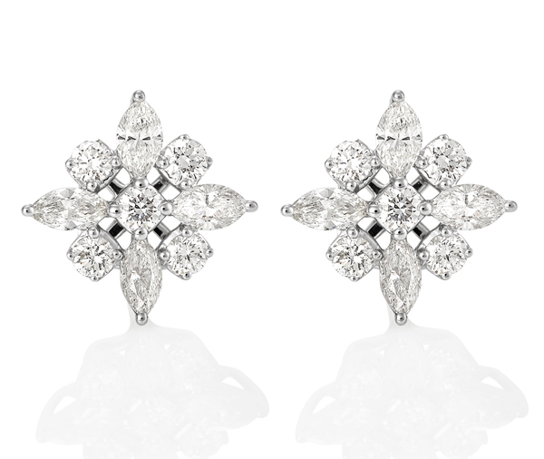 Winter Star 18ct Marquise And Round Diamond Star Cluster Earrings In 18ct White Gold