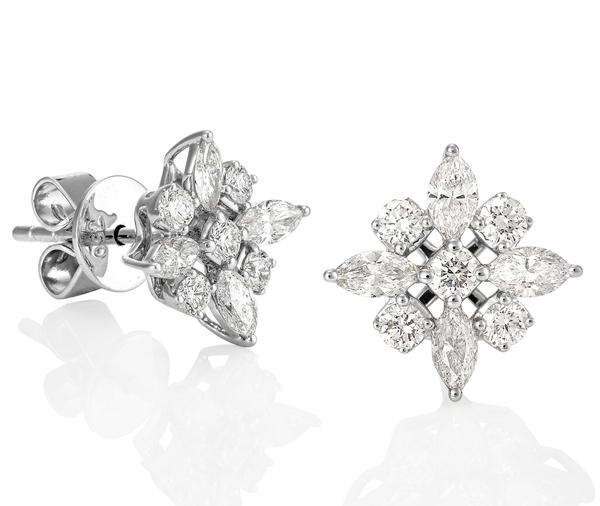 Winter Star 18ct Marquise And Round Diamond Star Cluster Earrings In 18ct White Gold