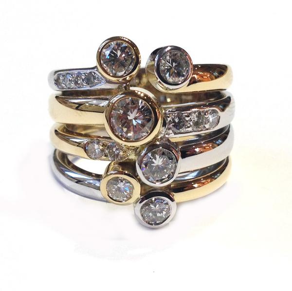 Stack Of Gold Coloured Gem Rings
