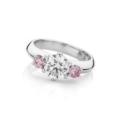 Three Stone Platinum Ring With Two Pink Diamonds Engagement Ring
