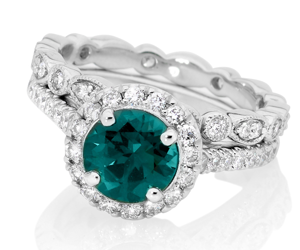 EMILY FOREVER MARQUIS – TEAL SAPPHIRE HALO AND MARQUISE DIAMOND BAND